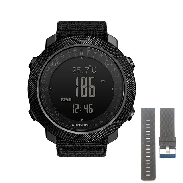 Black Nylon-Rubber NORTH EDGE мужские спортивные цифровые часы для бега плавания военные армейские часы альтиметр барометр компас водонепроницаемые 50 м 002 - Цвет: Black Nylon-Rubber