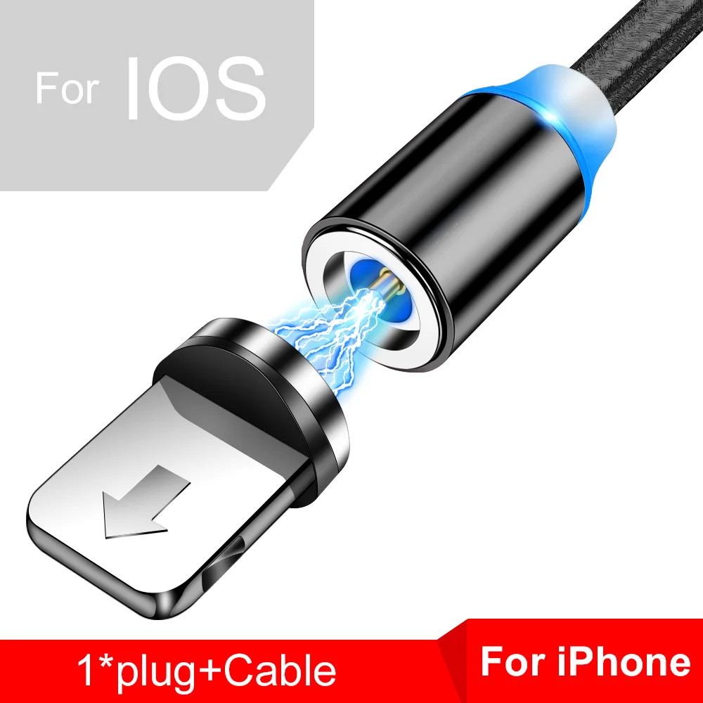 Tisluo Magnetic Charger Cable Fast Charging Micro USB Type C Cable For iPhone Xiaomi Samsung Huawei 1M Mobile Phone Magnet Wire - Цвет: For ios usb black