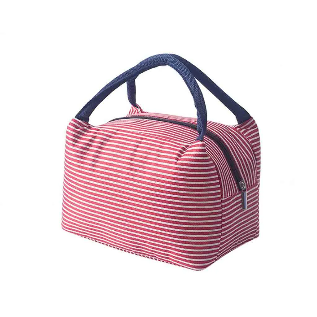 Женская модная портативная Изолированная оксфордская ткань, Термосумка для обедов, сумки для пикника, ланча для детей, полосатая Сумка-тоут# T1P - Цвет: Pink