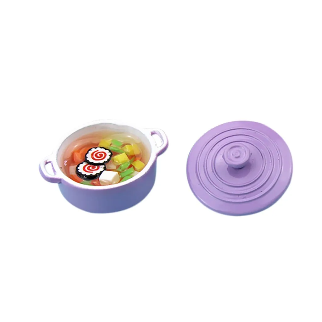 Purple 1:12 Кукольный домик миниатюрная сцена мини кухня керамический горшок модель девушки Ролевые игры игрушки кукольные домики овощной суп Горшок детский подарок - Цвет: Purple