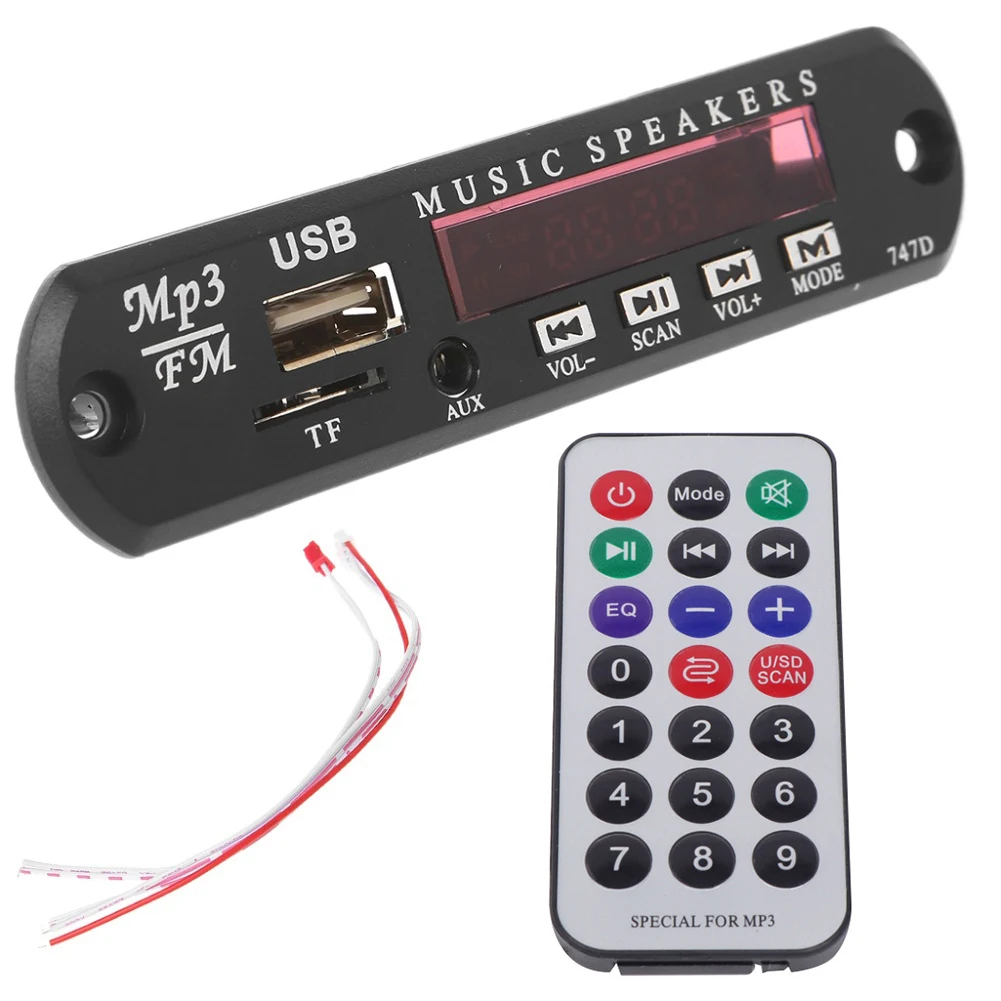 Car Radio Handsfree 12V Mp3 decoder Board Panel Bluetooth 5.0 Wireless FM Module TF Card 3.5mm USB AUX Music