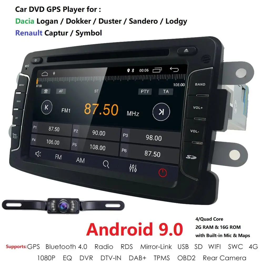 Excellent 7 Inch 2 din Car Radio DVD MP5 Player Digital Touch screen Android 9.0 Multimedia player Support  Mirror Auto radio Rear camera 3