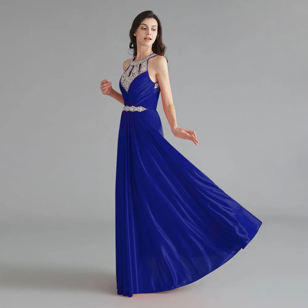 Хрустальные стразы без бретелек платья подружек невесты длинные атласное свадебное платье Плиссированное с открытой спиной Vestido de dama de honor - Цвет: Royal Blue