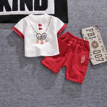 

Children costume boy Hanfu Chinese style cotton and linen suit baby summer national style girl retro short-sleeved costume