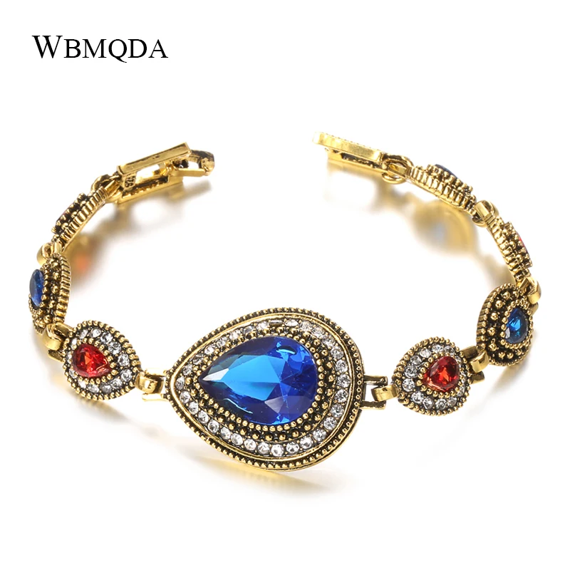 Wbmqda Boho СИНИЙ каплевидный Камень Шарм браслет Мозаика кристалл золотые браслеты