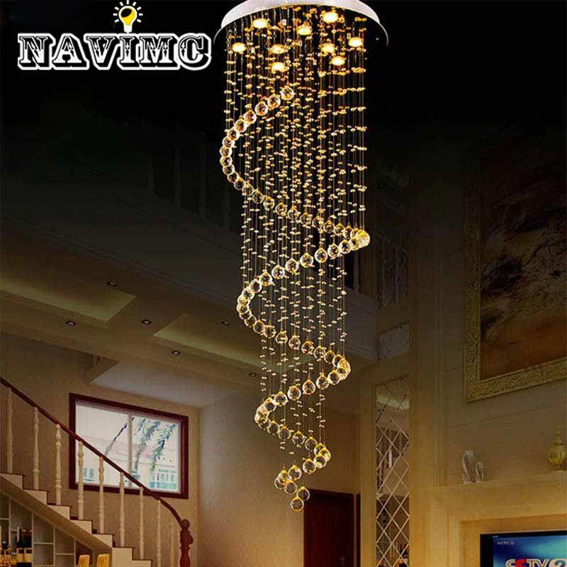 

Modern Luxury Spiral Staircase Living Room Decorated Crystal Chandelier