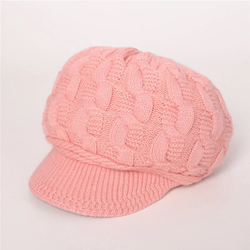 pink Модная хлопковая вязаная зимняя шапка с кроликом, 8 форм, шапка с козырьком, женские шапки для взрослых, рукоделие, женские береты, зимняя шапка с козырьком - Цвет: pink