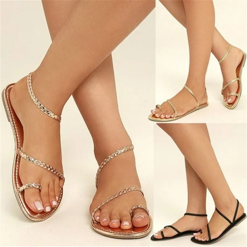 

Summer Women Gladiator Sandals Flat Heel Peep Toe Simple Ankle Strap Casual Fashion Beach Female Ladies Shoes Zapatos De Mujer
