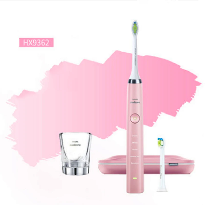 Philips Sonicare HX9362/68 звуковая качественная электрическая зубная щетка Алмазная чистая розовая со стеклом дорожное зарядное устройство для взрослых