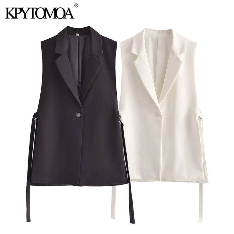 KPYTOMOA Women 2021 Fashion With Tabs Single Button Waistcoat Vintage Sleeveless Side Vents Female Vest Coat Chic Veste | Женская одежда