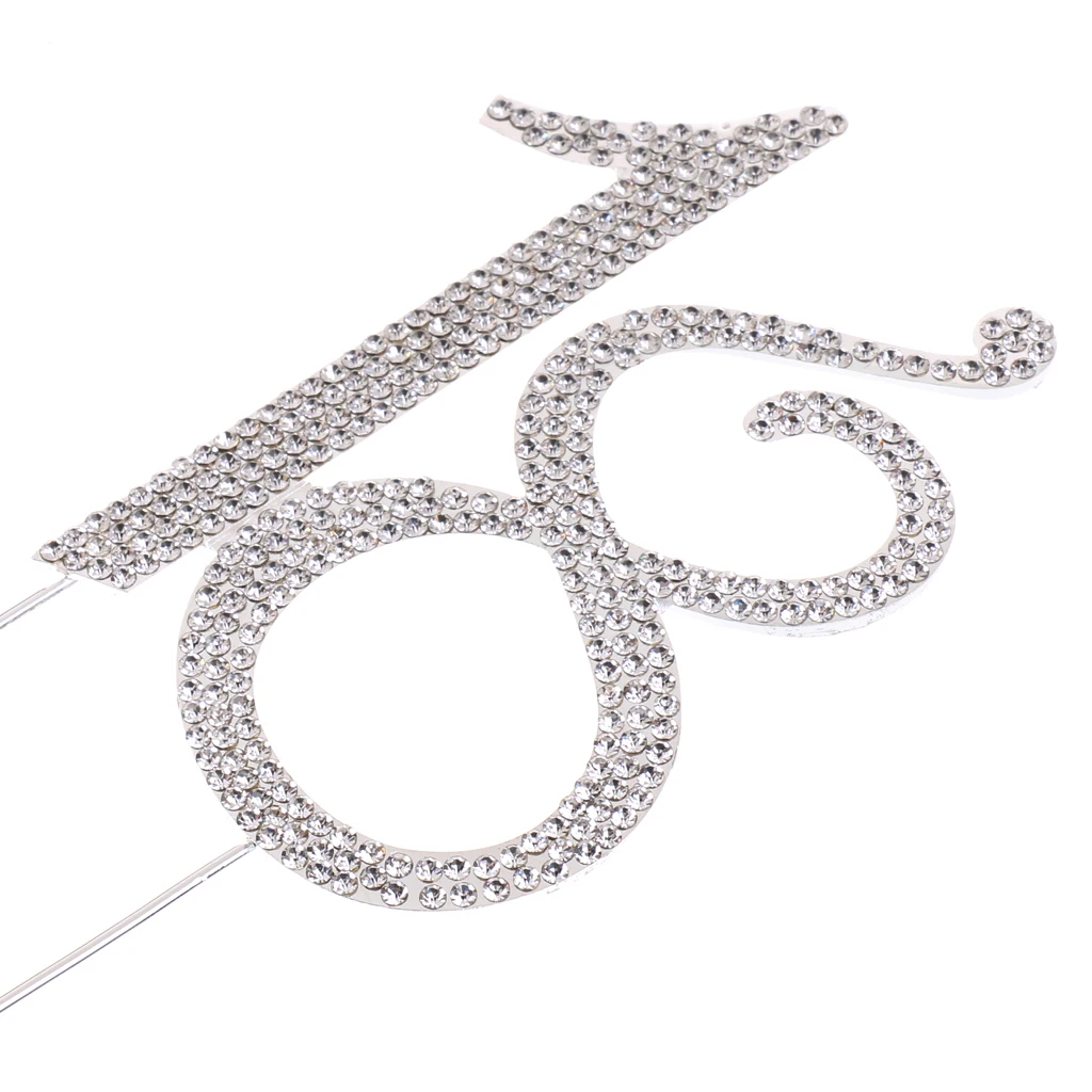 Diamante Number Pick 18th 18 Crystal Rhinestone Cake Topper Silver