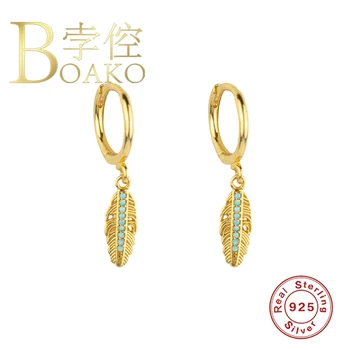 

BOAKO Feather Pendant Earrings For Women 925 Sterling Silver Earrings Dangle Piercing Jewelry Pendiente Plata Ear Cuffs #9.10