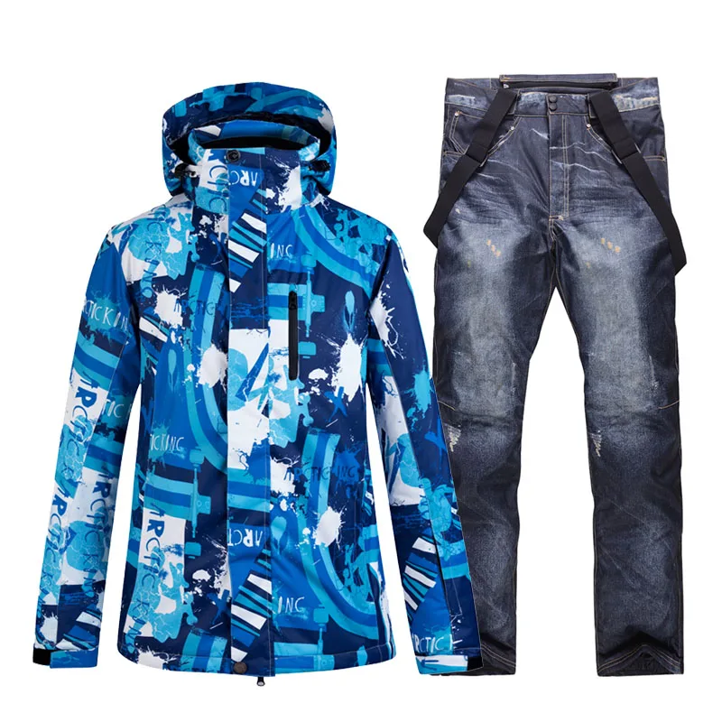 Модный Цветной синий мужской зимний костюм для сноуборда водонепроницаемый Зимний спортивный лыжный костюм наборы куртки+ зимние штаны