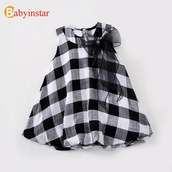 

Babyinstar Baby Girls Clothing New Summer Dress Plaid Printed with Mesh Bow Toddler Children Outfit Kids Dresses for Girls