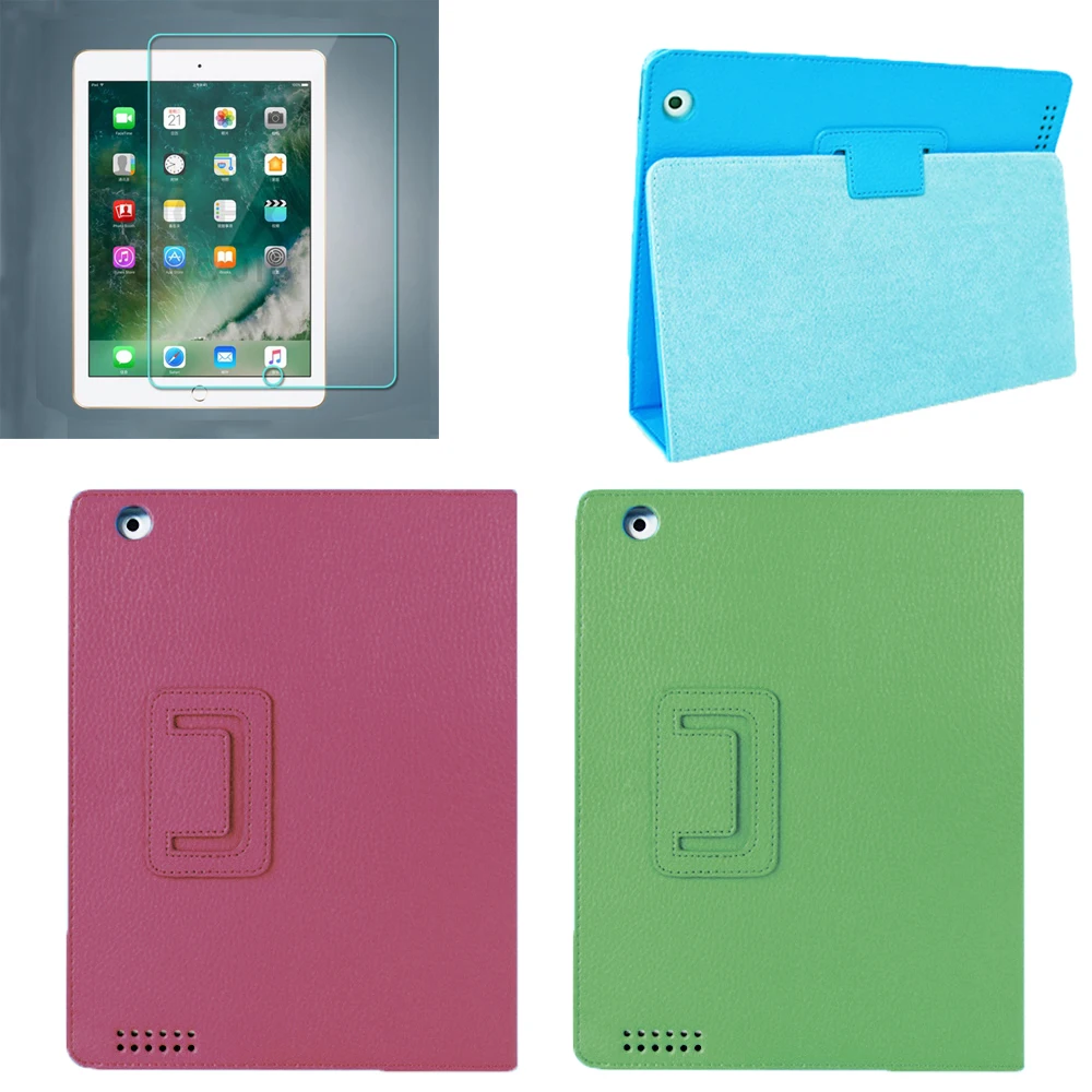 Case for iPad 2 3 4 Case PU Leather Smart Back Folio Stand Auto Sleep/Wake Up Smart Cover for iPad 3 4 2 9.7 +Tablet Screen Flim