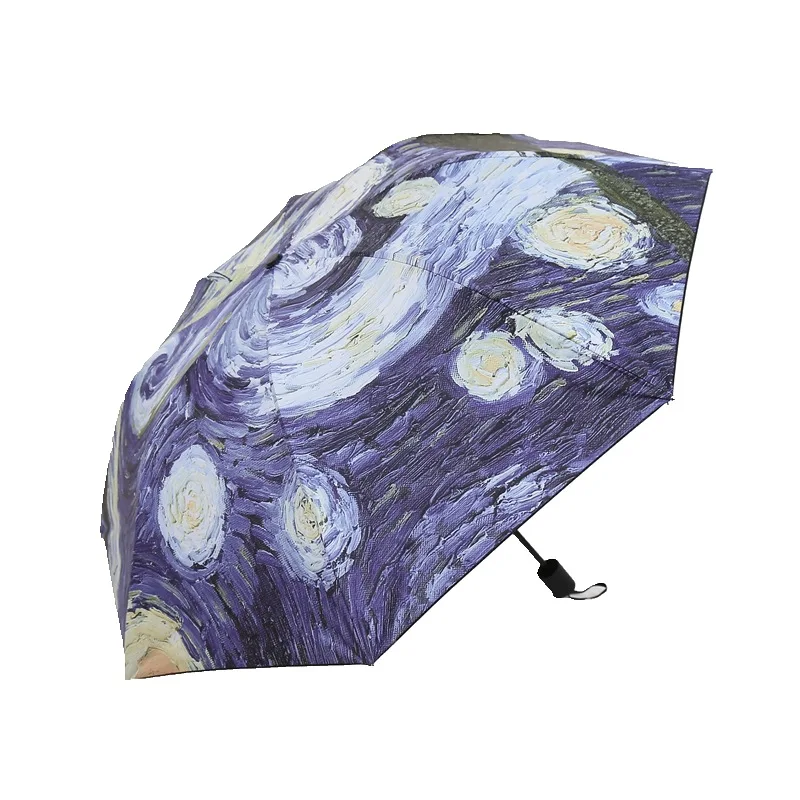 Blue Star Sky Umbrella Foldable Van Gogh Oil Painting Sun Protection Parasol Windproof Double Reverse Umbrellas Female Umbrella Let - Цвет: Blue