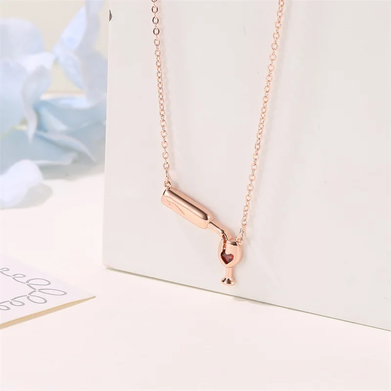 Dainty Rose Gold 3 Colors Red Wine Glass Necklace Bottle Clavicle Chain Creative Jewelry For Ladies Girlfriends | Украшения и