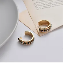 Винтажные корейские новые цветные Кристальные серьги-кольца из сплава с-образной формы для женщин и девушек, вечерние ювелирные изделия в подарок