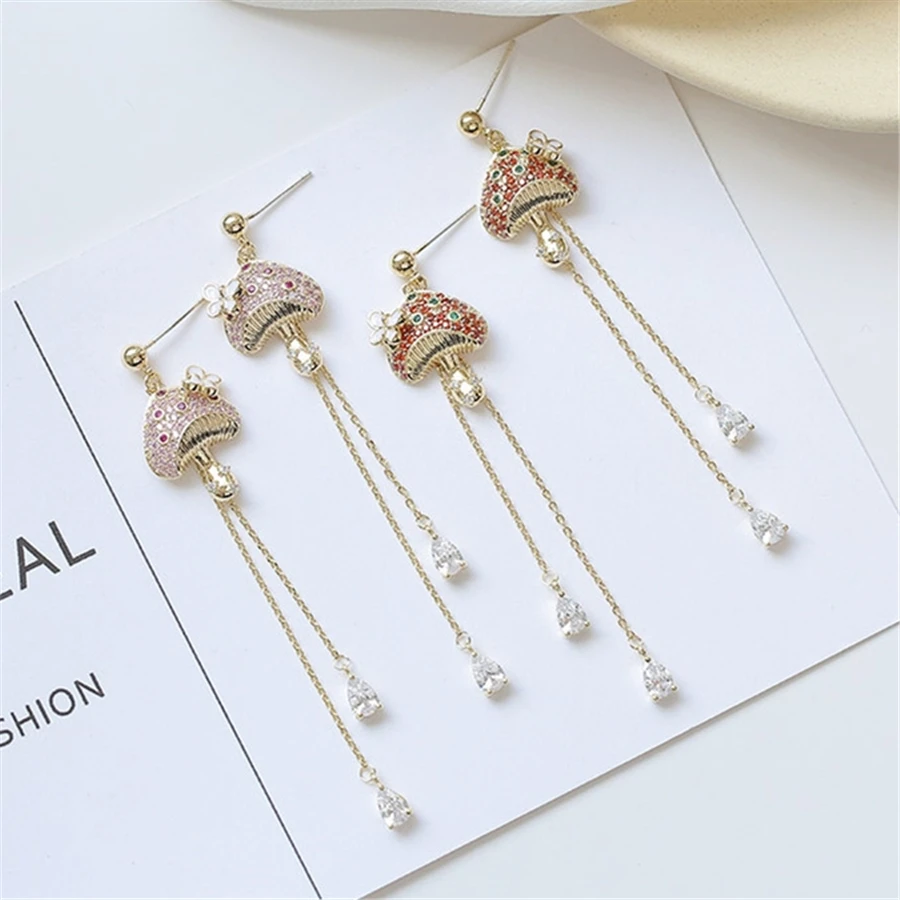 

Molinuo trendy Korean girl heart mushroom Earrings long water drop tassel show thin face super fairy Earrings
