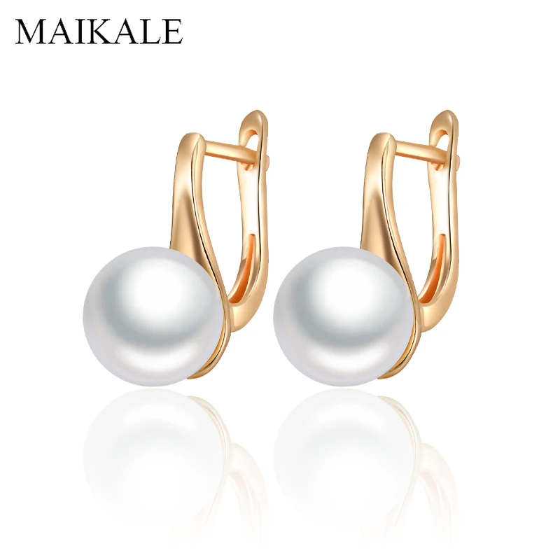 

MAIKALE Simple 10MM Freshwater Pearl Earrings Gold Silver Round Pearl Stud Earrings with Pearls Charm Earrings for Women Gifts