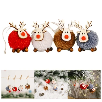 

4Pcs Elk Pendants Mini Christmas Tree Felt Wood Elk Doll Hanging Pendant Party Decor Xmas Decoration