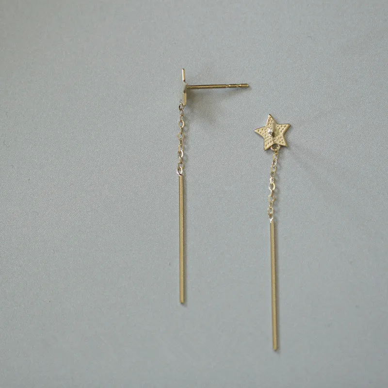 925 Sterling Silver Shiny Star Tassel Earrings Women 14k Gold Plating Long Earrings Fashion Party Jewelry Accessories Gifts