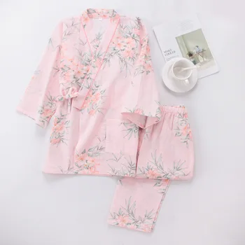 

Japanese Style Kimono Cotton Home Suit Sleepwear High-quality Nightwear Nightgown Lingerie Sexy Cute Pajama Set Femme Pyjama