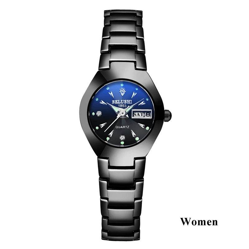 Women Black Black Парные часы Топ качество Вольфрамовая сталь черные наручные часы для мужчин и женщин браслет женские часы Reloj Hombre Lover Saat - Цвет: Women Black Black