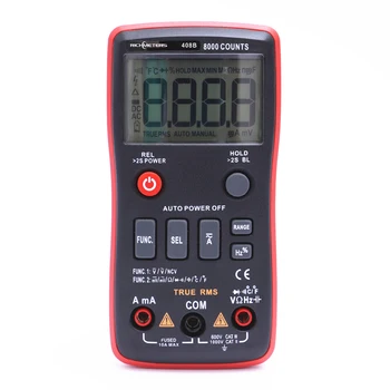 

RM408B Digital Multimeter Button 8000 Counts True-RMS Temperature Test 5MHz Frequency ACDC Voltage Current 9.999mF Capacitance