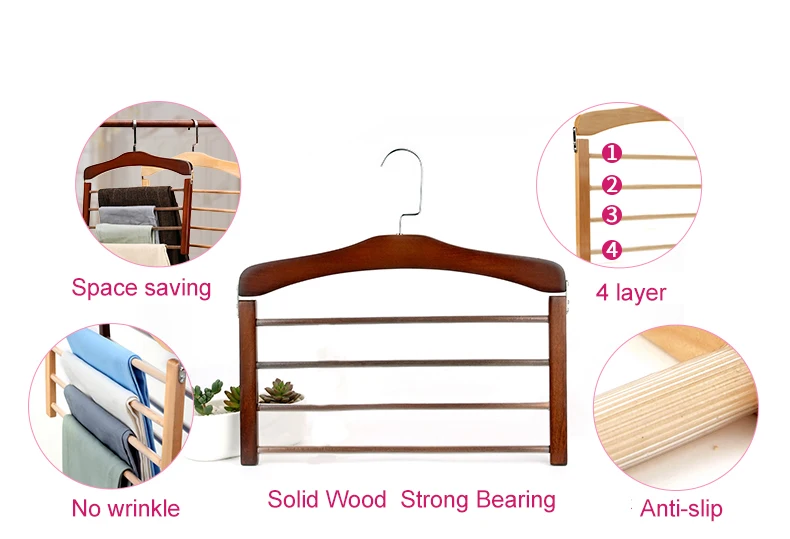 Wood Multi-Functional Pants Hanger Rack Perchas Para Pantalones Towel Scarf Hanger Closet Wardrobe Organizer Space Saving Hanger