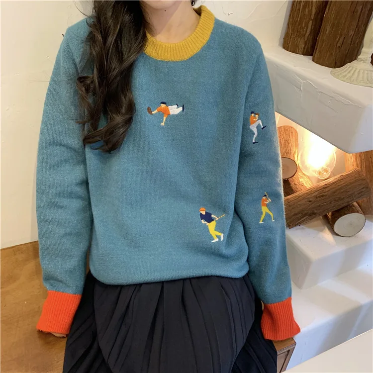 Новинка 2019 вязаный свитер женский с вышивкой толстый в стиле ретро французскими