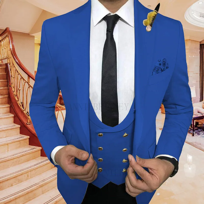 Special Offer for  Blue Men's Wedding Suit 3 Piece Men Suits 2019 Custom Slim fit Prom Evening Party Dresses Male Blaz