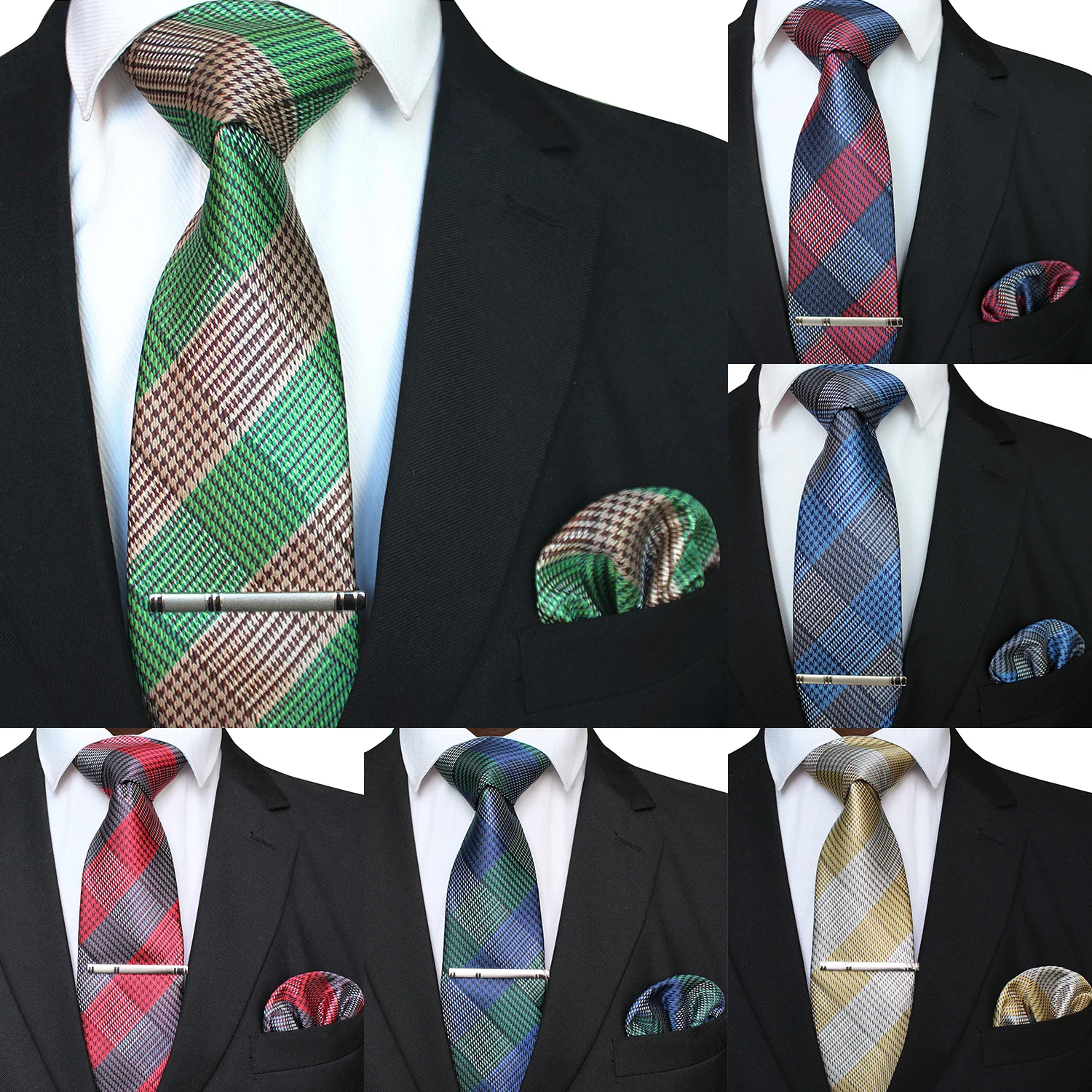 Neck tie Tie clip Pocket square Mini handkerchief 41 Style men tie necktie pocket square party wedding fashion striped plaid 8cm silk woven business handkerchief tie clip set