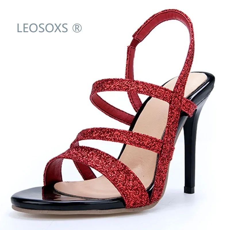 

2020 Spring Sequin WOMEN'S Sandals Stiletto Large Size Europe And America WOMEN'S Shoes Summer Red Silver M6-2
