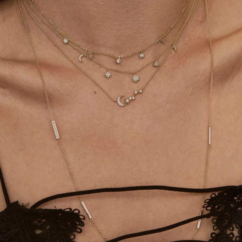 

Fashion Vintage Moon Star Sun Multi Layer Pendants Summer Girl Adult Woman Clavicular Chain Short Necklace Jewelry Holiday-YS