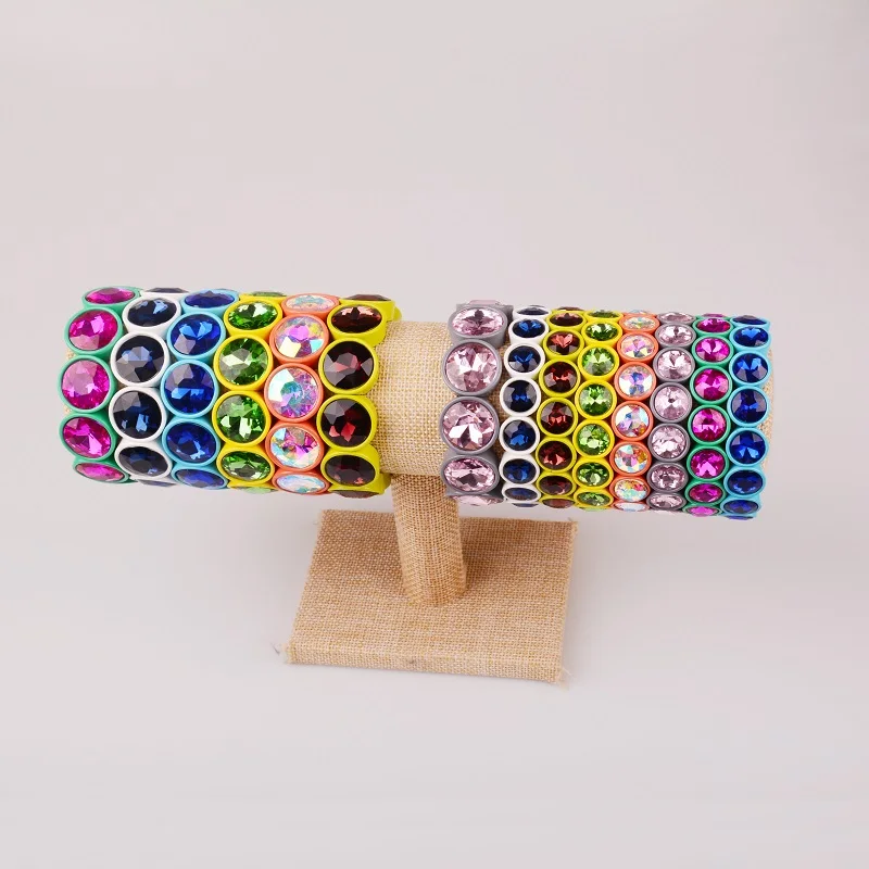 

2019 Custom Enamel Rainbow Tile Bead Bangle Miyuki Bead Charm Bracelet for Women Men Girl Stretchy Big Crystal Elastic Bracelet