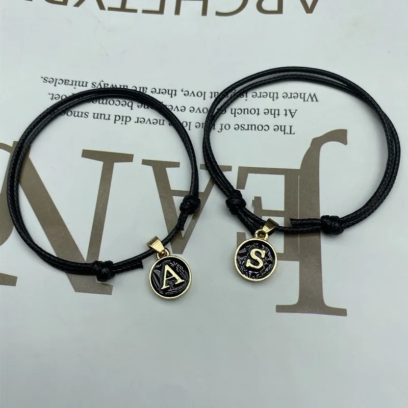 1 PC New Fashion Name Bracelet Adjustable Initial Letter Hand Jewelry Gift For Friend Black White Pendant Braceletl Wholesale