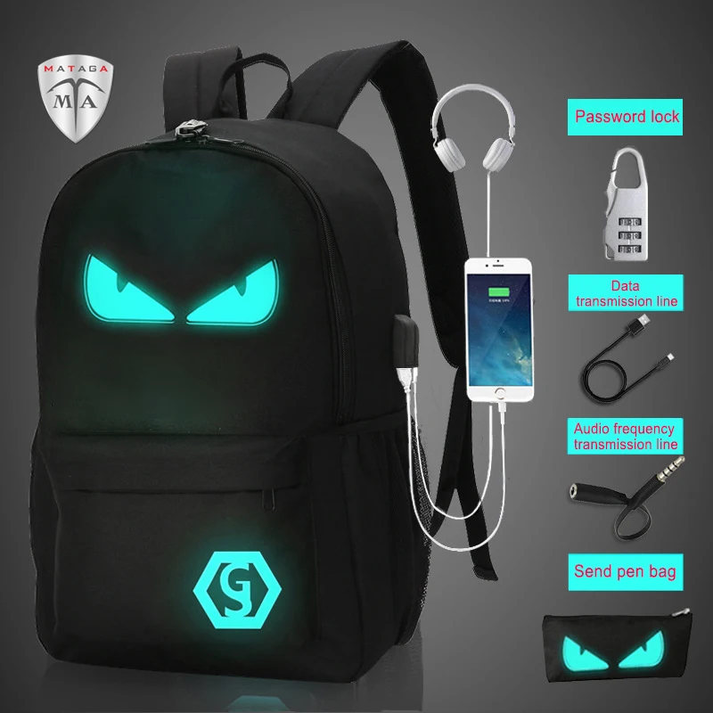 

MTA Cheap Anti-theft Usb Charger Waterproof Luminous School Backpack