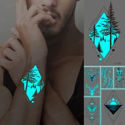 Luminous Tattoo Night Black Forest Plants Animals Trees Deer Sunrise Geometric Waterproof Temporary Tattoo Sticker Men Women Art