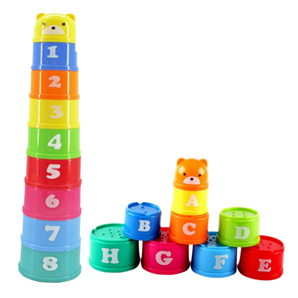 Plastic Letters Numbers Stacking Rainbow Stack Up Cups Blocks Children Stacking Folding Bathing Toys Educational Play Fun Toy
