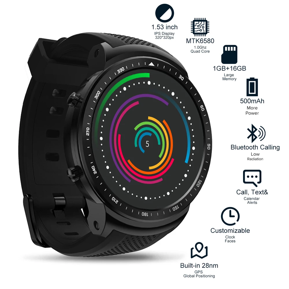 Смарт часы Zeblaze PRO 1 53 дюйма телефон 16 Гб GPS камера Core 4 0 носимые устройства для