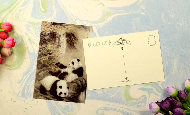 20sheets Chinese style Ink painting traditional Chinese painting national treasures Playful panda postcards Greeting Card/Wish