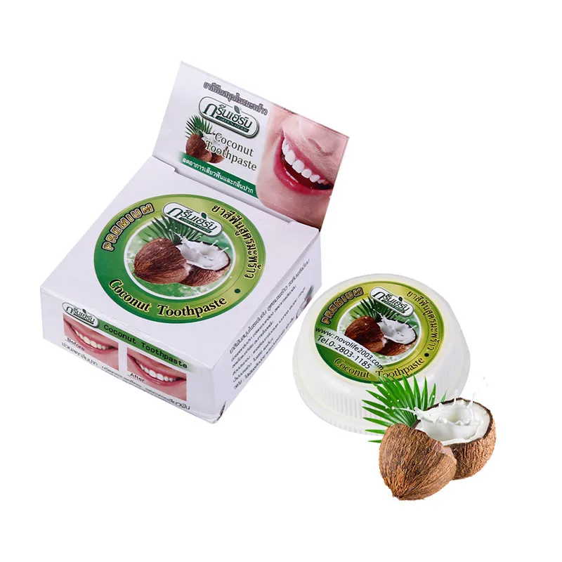 Травяной натуральный травяной Таиланд зубная паста отбеливание зубов Зубная паста удаление пятен Антибактериальная аллергическая зубная паста - Цвет: 10g Coconut
