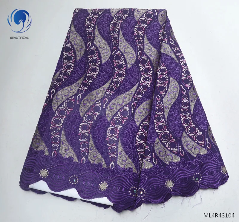

BEAUTIFICAL Swiss lace fabrics Nigerian voile lace fabric New design purple african dry cotton lace for dress ML4R431