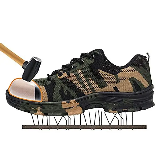 Мужские рабочие ботинки, строящаяся Уличная обувь со стальным носком, Мужская камуфляжная противопрокольная защитная обувь высокого качества, большие размеры XC-21 - Цвет: Зеленый