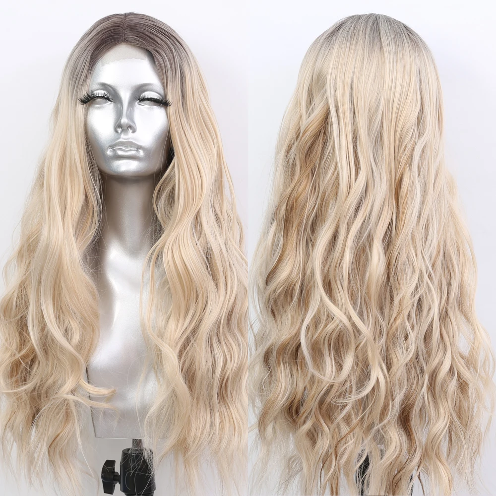 Sivir Synthetic Wigs For Women  Middle Part Ombre Blonde Long Wavy Hair Daily/Party Fiber Natural Hair Wig Heat Resistant