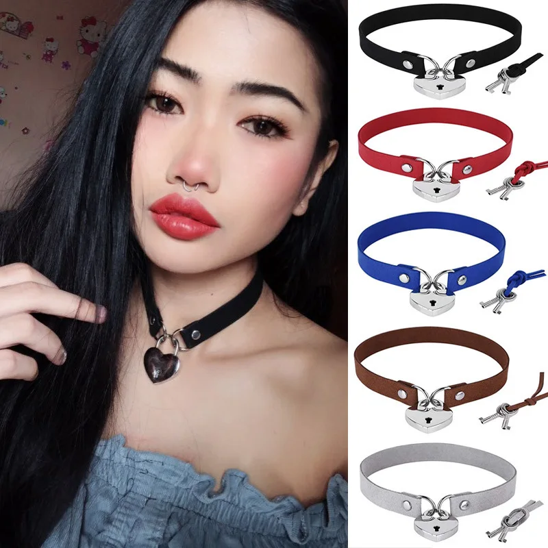 

Heart Lock Necklace Collar Choker With Two Keys Pendant Necklace Charm Chain Goth Punk Velvet Ribbon Siver Pendant Jewelry