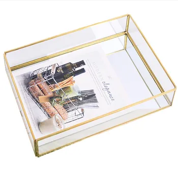 

Fashion European Glass Metal Storage Tray Plate Makeup Plate Perfume Plate Desktop Small Items Jewelry Display Tray Mirror#W