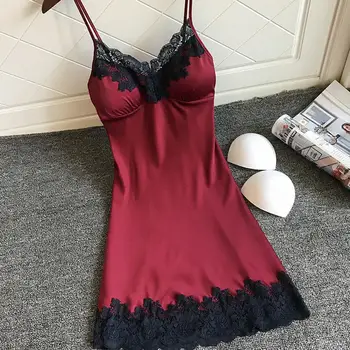 

Sexy Ladies Lingerie Silk Lace Backless Strap Solid Color Sleepwear Women Babydoll Sleep Tops 2019 Women Clothing Night Dresses