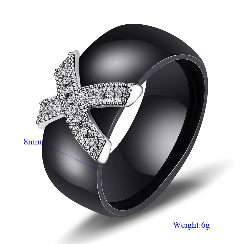 8mm White Black Ceramic Rings Plus Big Cubic Zirconia for Women Stainless Steel Wedding Ring Engagement Jewelry Never Fade wedding rings engagement rings zircon rings stainless steel rings